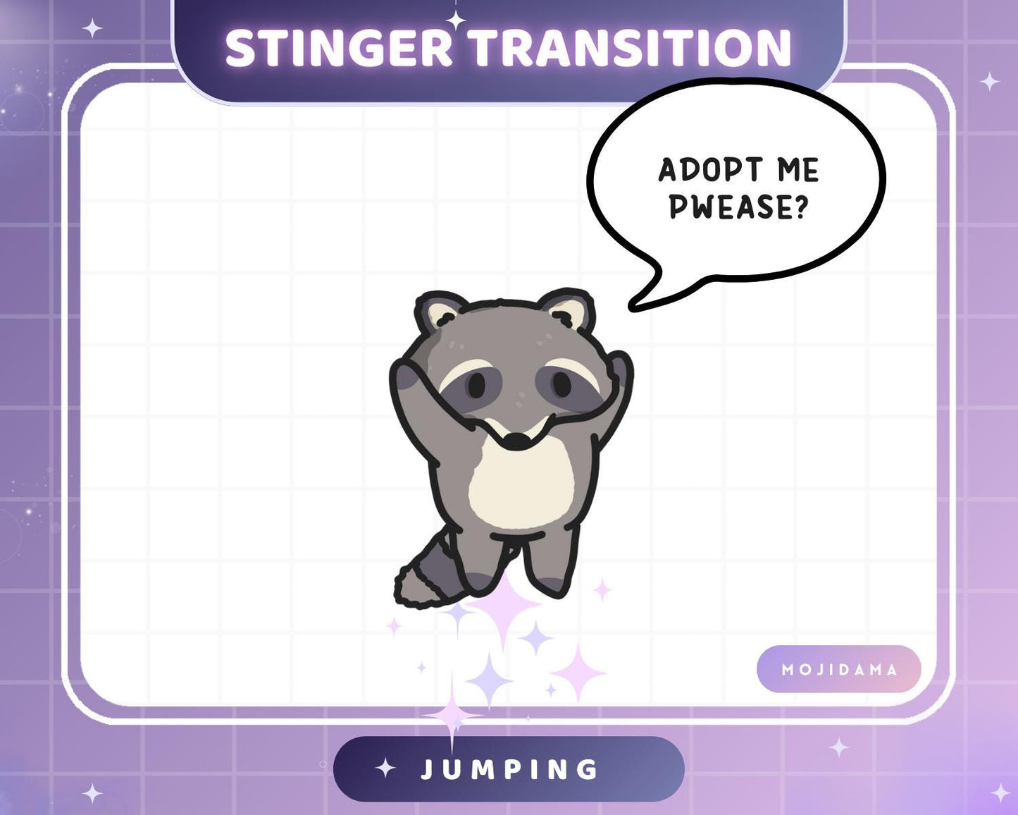 Raccoon Twitch Stinger Transition Jumping Animation Cute Gaming Switch Change Scene Screen Funny Kawaii Vtuber Kick Youtube Obs Streamlabs