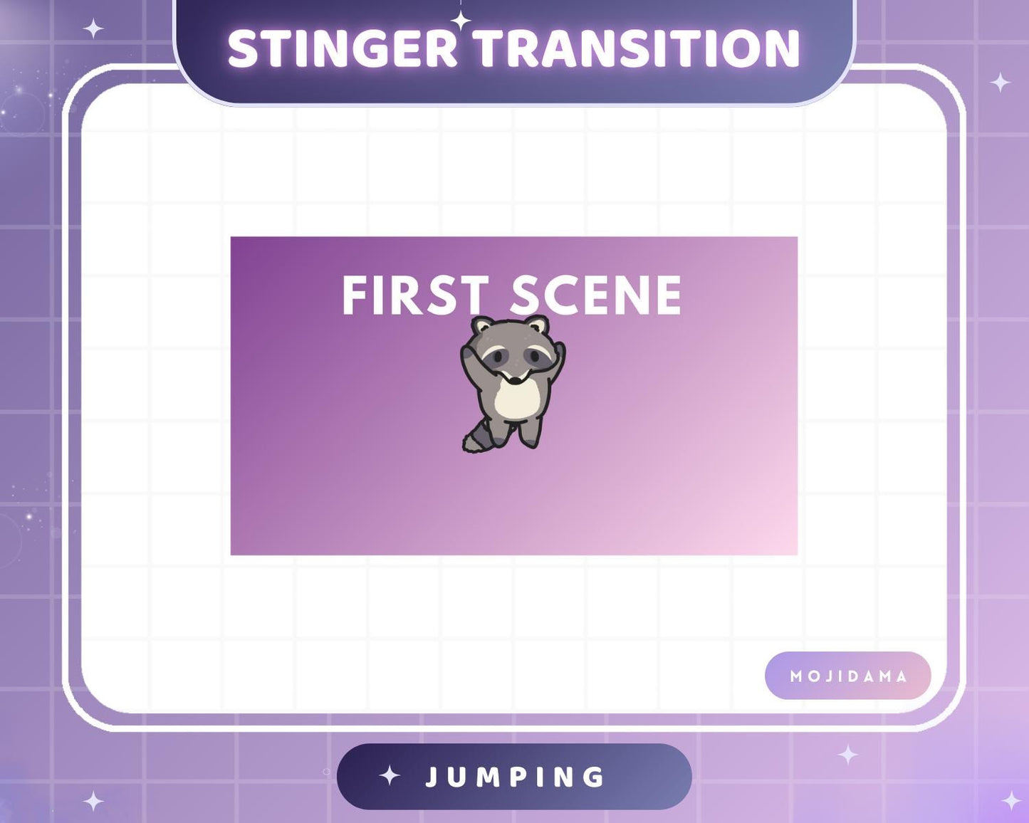 Raccoon Twitch Stinger Transition Jumping Animation Cute Gaming Switch Change Scene Screen Funny Kawaii Vtuber Kick Youtube Obs Streamlabs