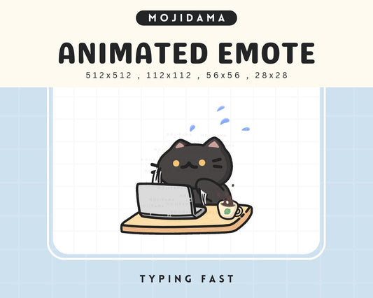 Animated Black Cat Typing Emote: Chibi Twitch Kitty (Digital Download)