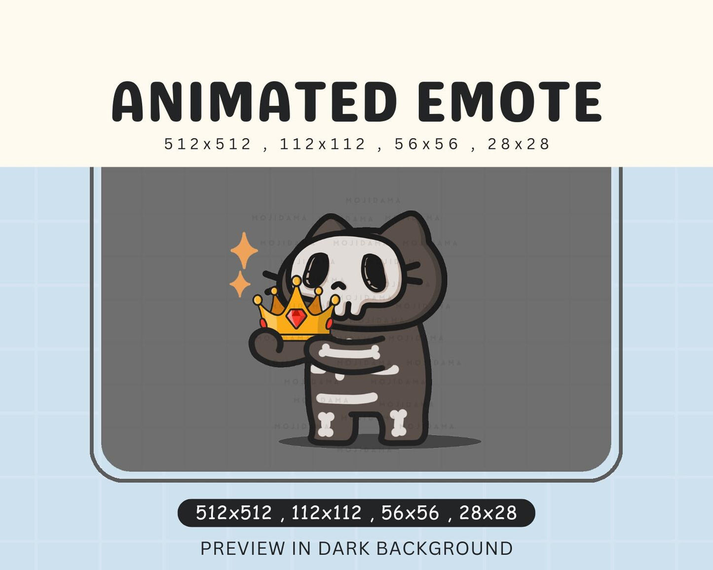 Animated Skull Cat Halloween Crown Emote: Spooky Twitch Stream Overlay (Digital Download