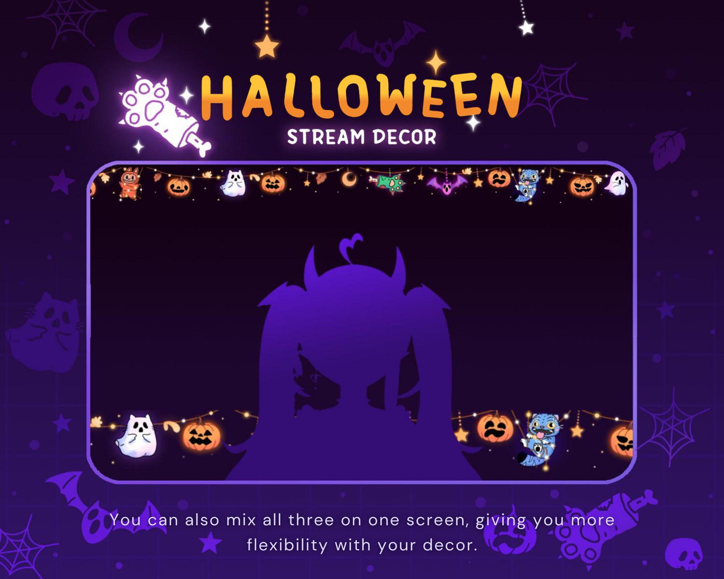 Halloween Twitch Decor Overlay: Animated Cat Ghost Stream Decoration Live Youtube Kick Vtuber