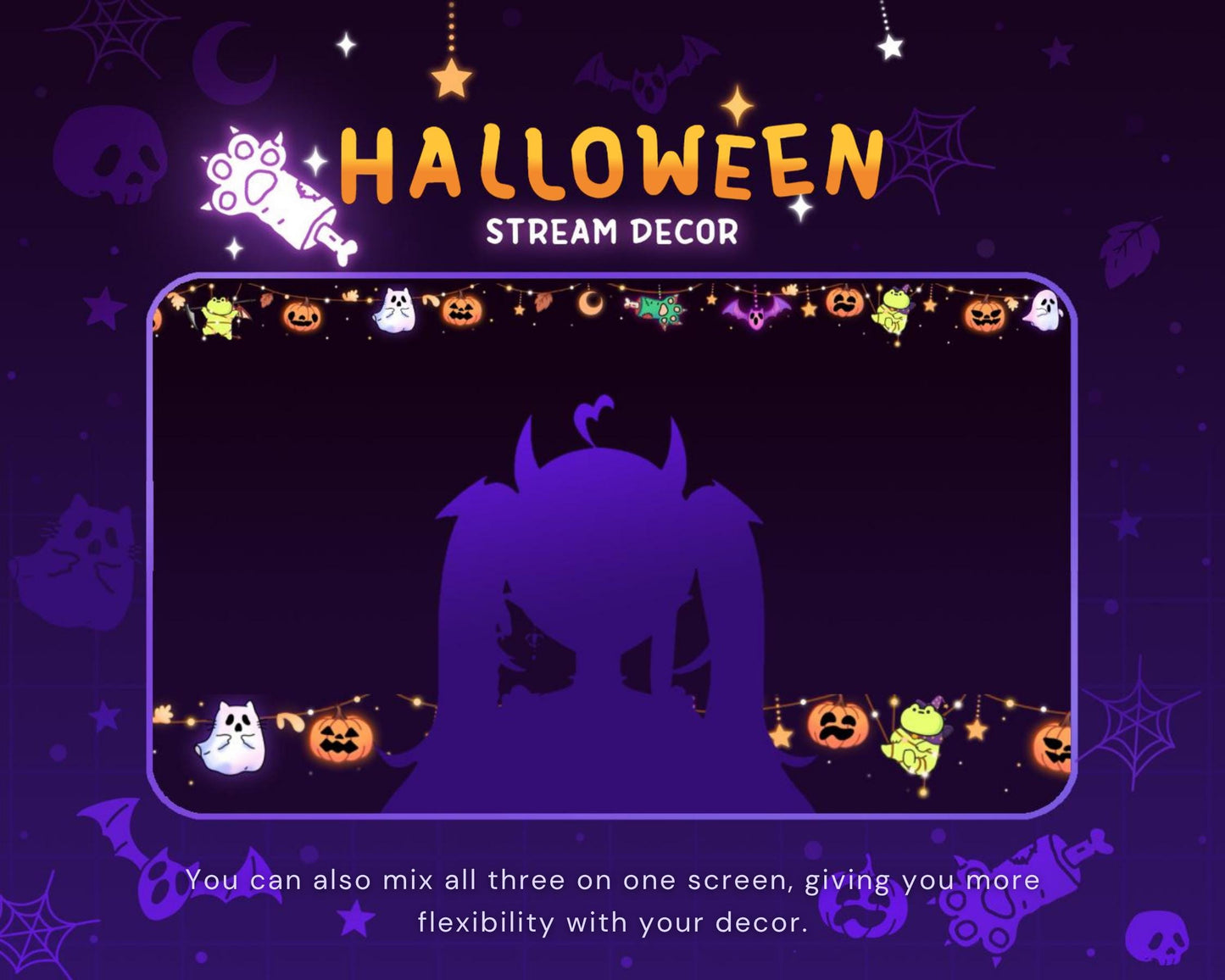 Animated Halloween Twitch Decoration Overlays: Frog Cute Stream Pumpkin Ghost Streamer Vtuber