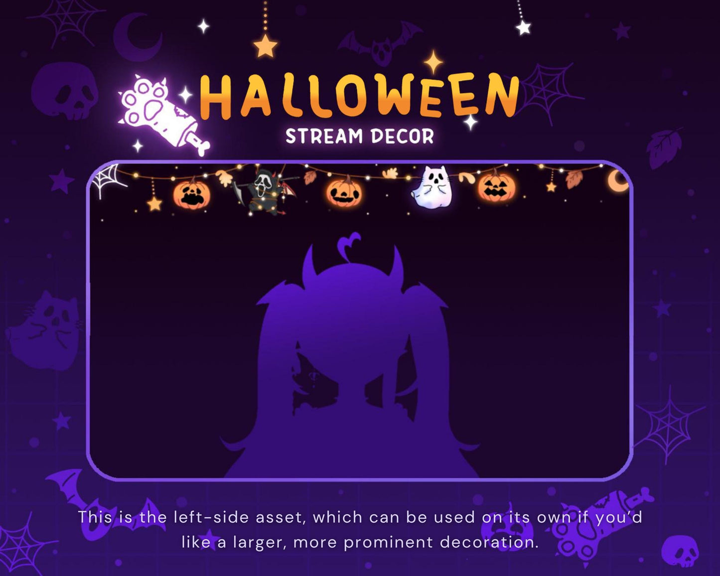 Animated Twitch Halloween Decoration Overlays: Cute Ghost Cozy Dark Decor Pumpkin Streamer Vtuber