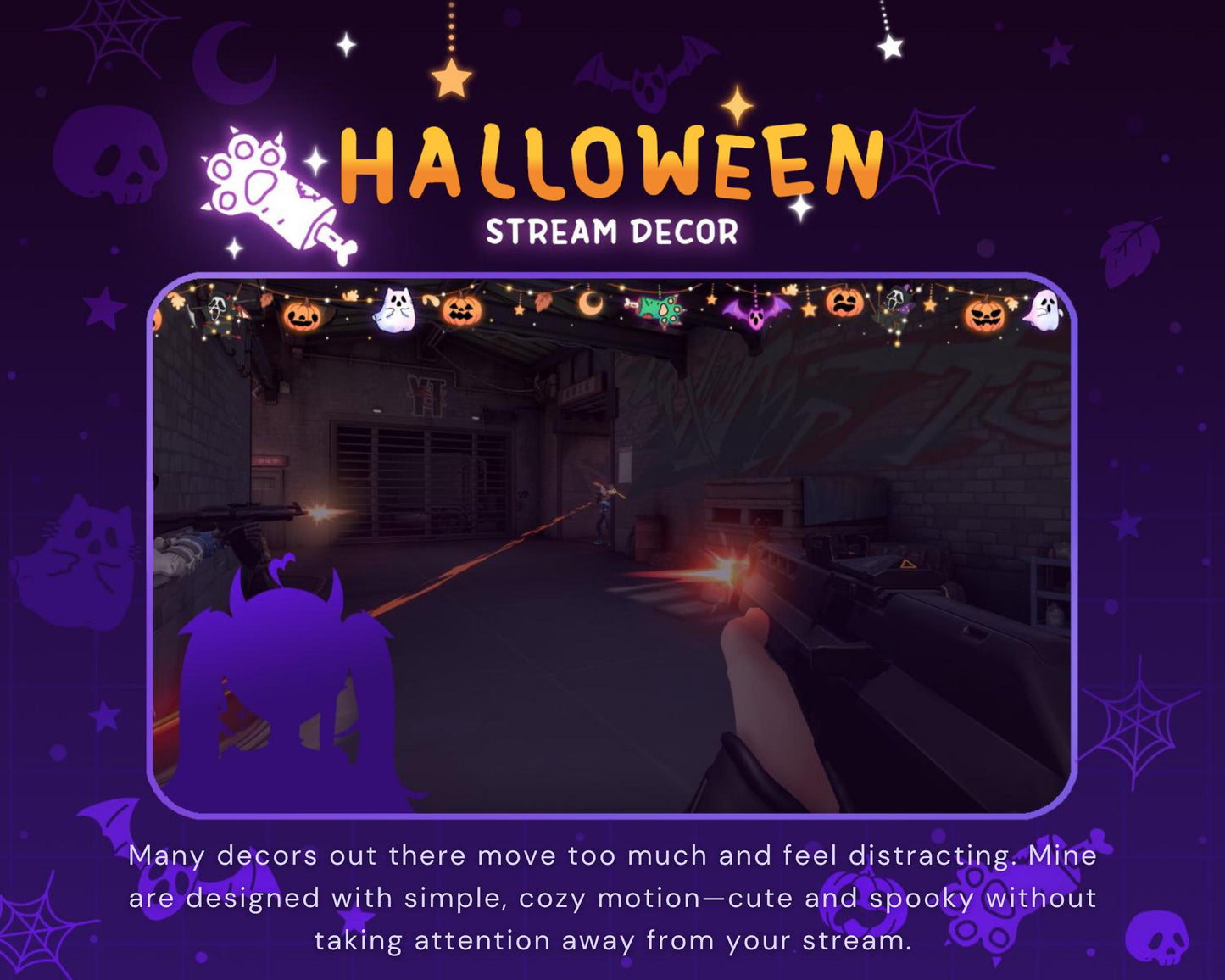 Animated Twitch Halloween Decoration Overlays: Cute Ghost Cozy Dark Decor Pumpkin Streamer Vtuber