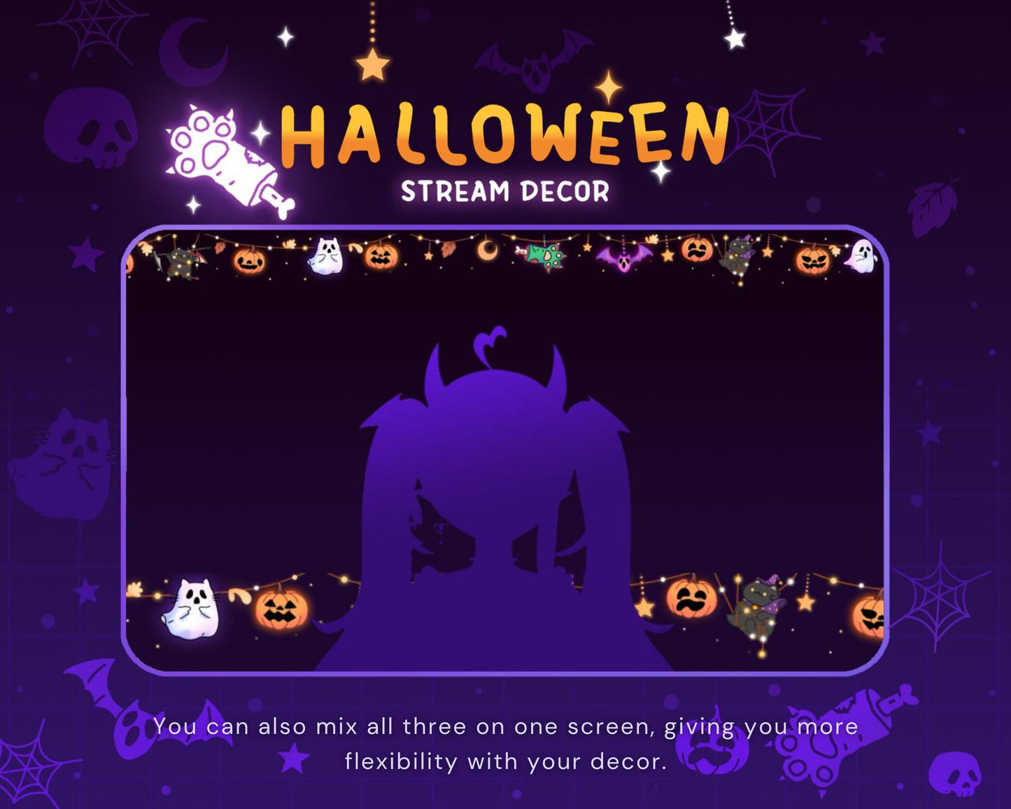 Cat Twitch Halloween Decoration Animation: Cute Kitten Pumpkin Decor Ghost Streamer Vtuber