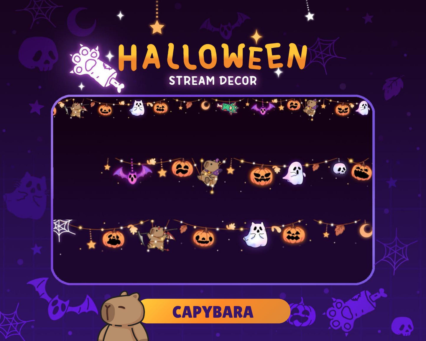 Capybara Halloween Twitch Decoration Stream: Animated Cute Pumpkin Ghost Streamer Vtuber
