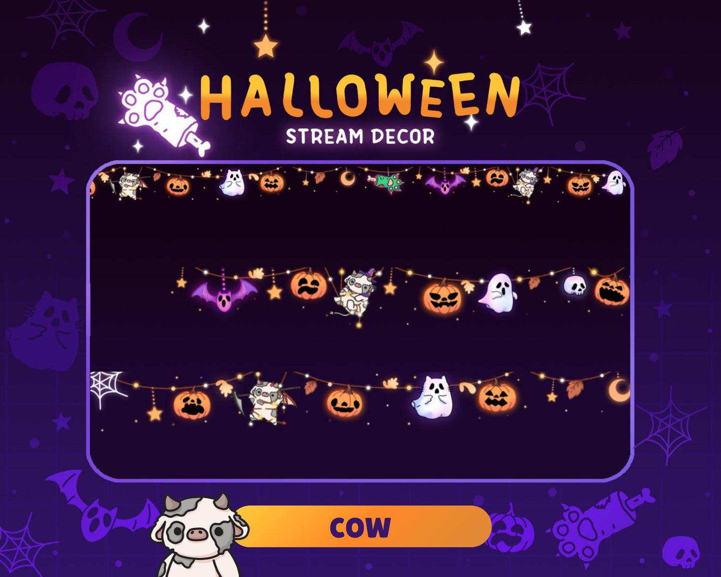 Halloween Twitch Cow Decoration Stream: Animated Cute Pumpkin Ghost Streamer Vtuber