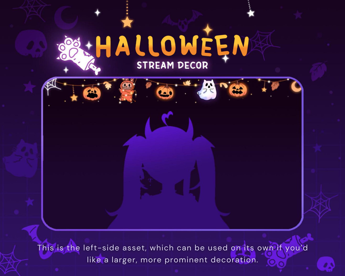 Halloween Twitch Decor Overlay: Animated Cat Ghost Stream Decoration Live Youtube Kick Vtuber