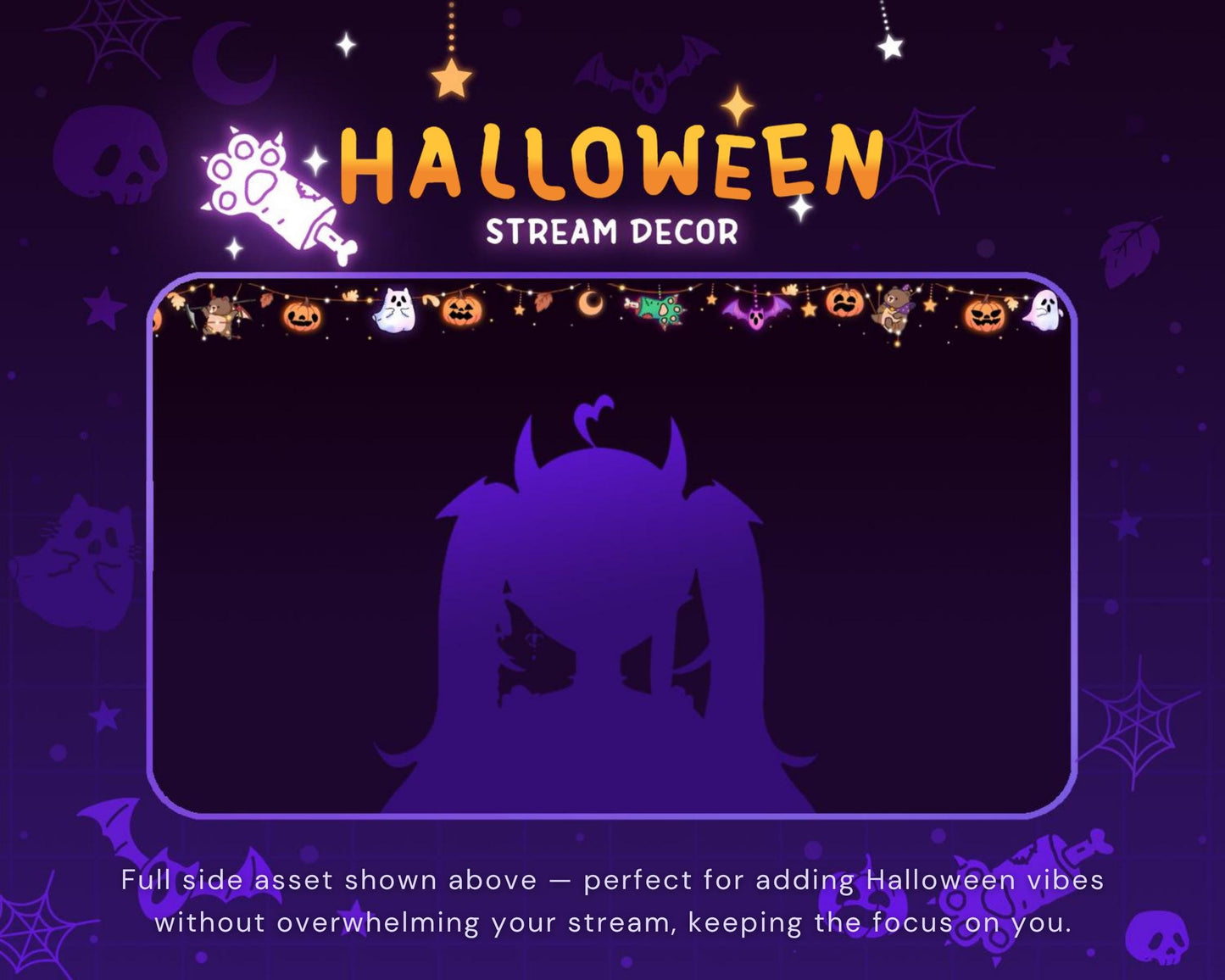 Bear Halloween Twitch Decoration: Animated Cute Stream Pumpkin Ghost Streamer Vtuber