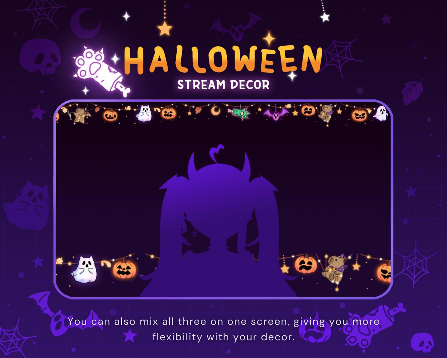 Capybara Halloween Twitch Decoration Stream: Animated Cute Pumpkin Ghost Streamer Vtuber