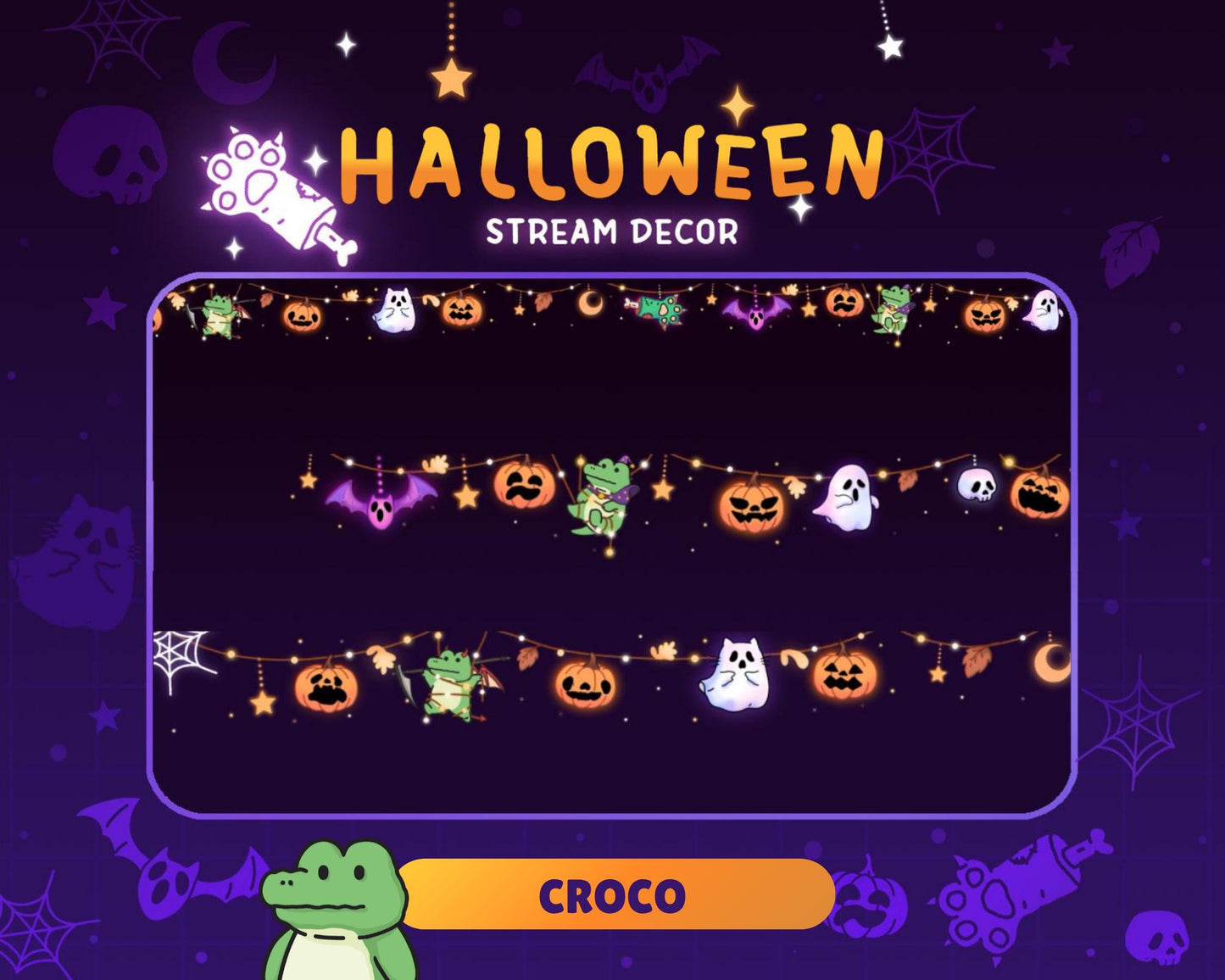 Crocodile Halloween Twitch Decoration Stream: Animated Cute Pumpkin Streamer Vtuber