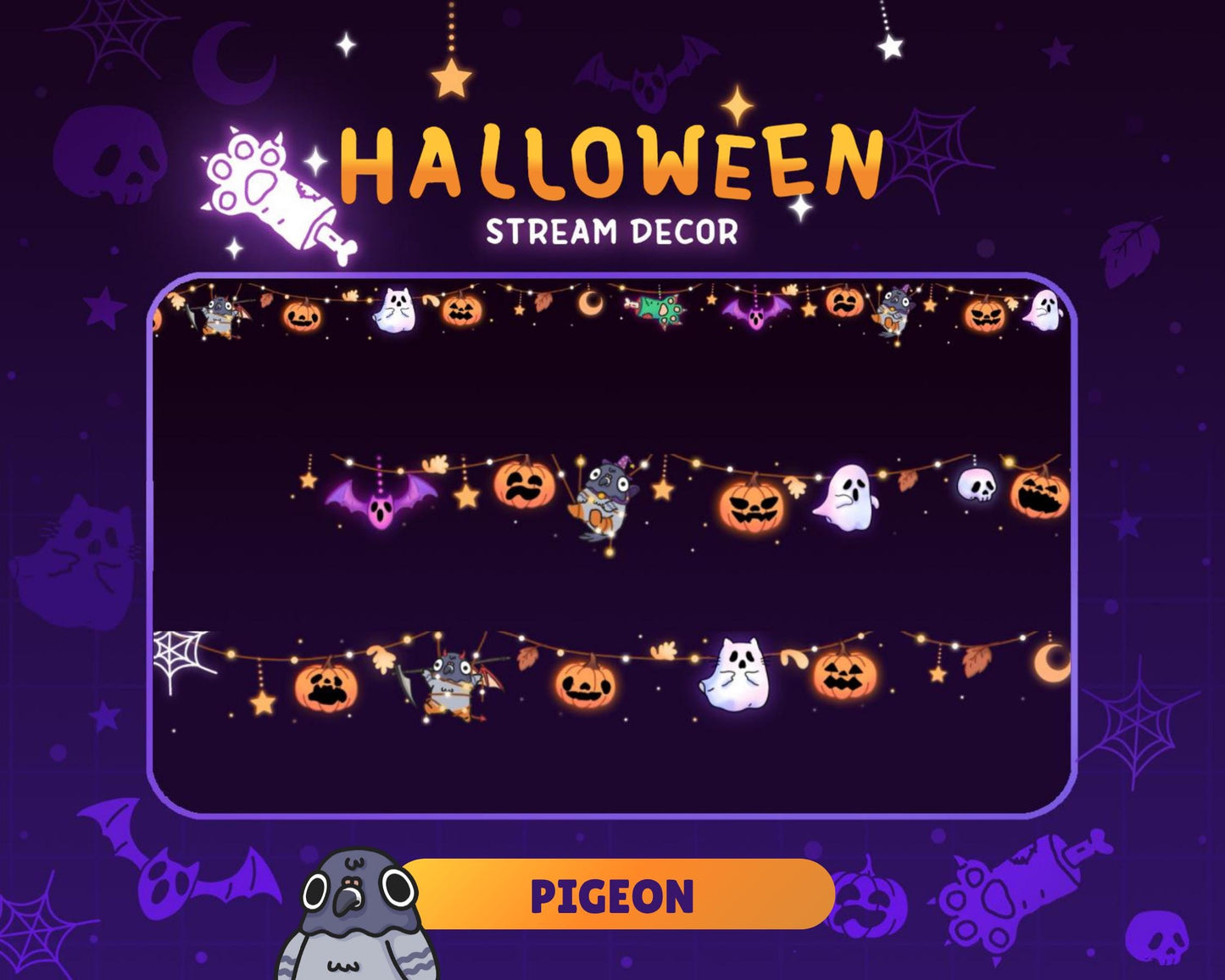 Halloween Twitch Pigeon Decoration Stream: Animated Cute Pumpkin Ghost Streamer Vtuber