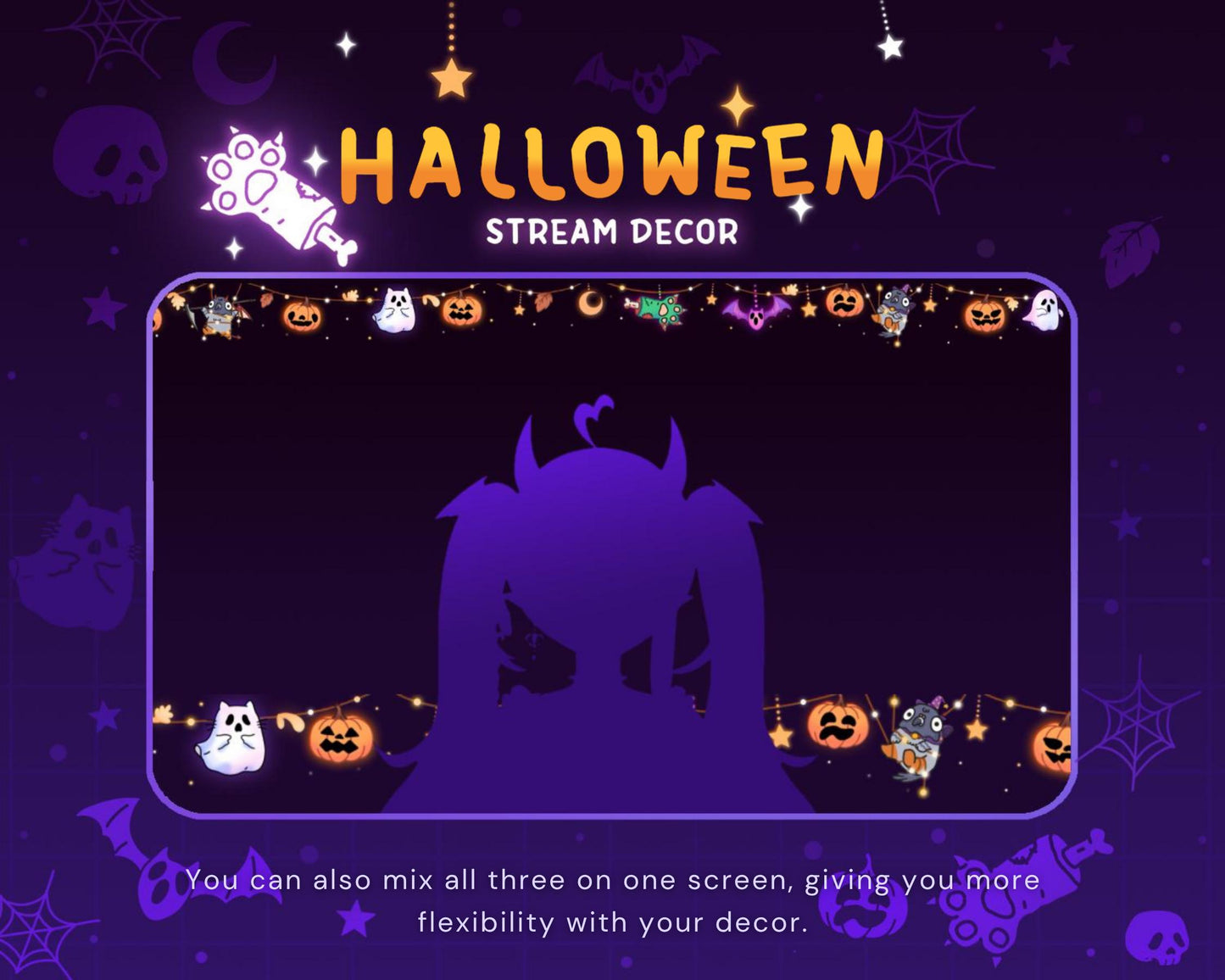 Halloween Twitch Pigeon Decoration Stream: Animated Cute Pumpkin Ghost Streamer Vtuber