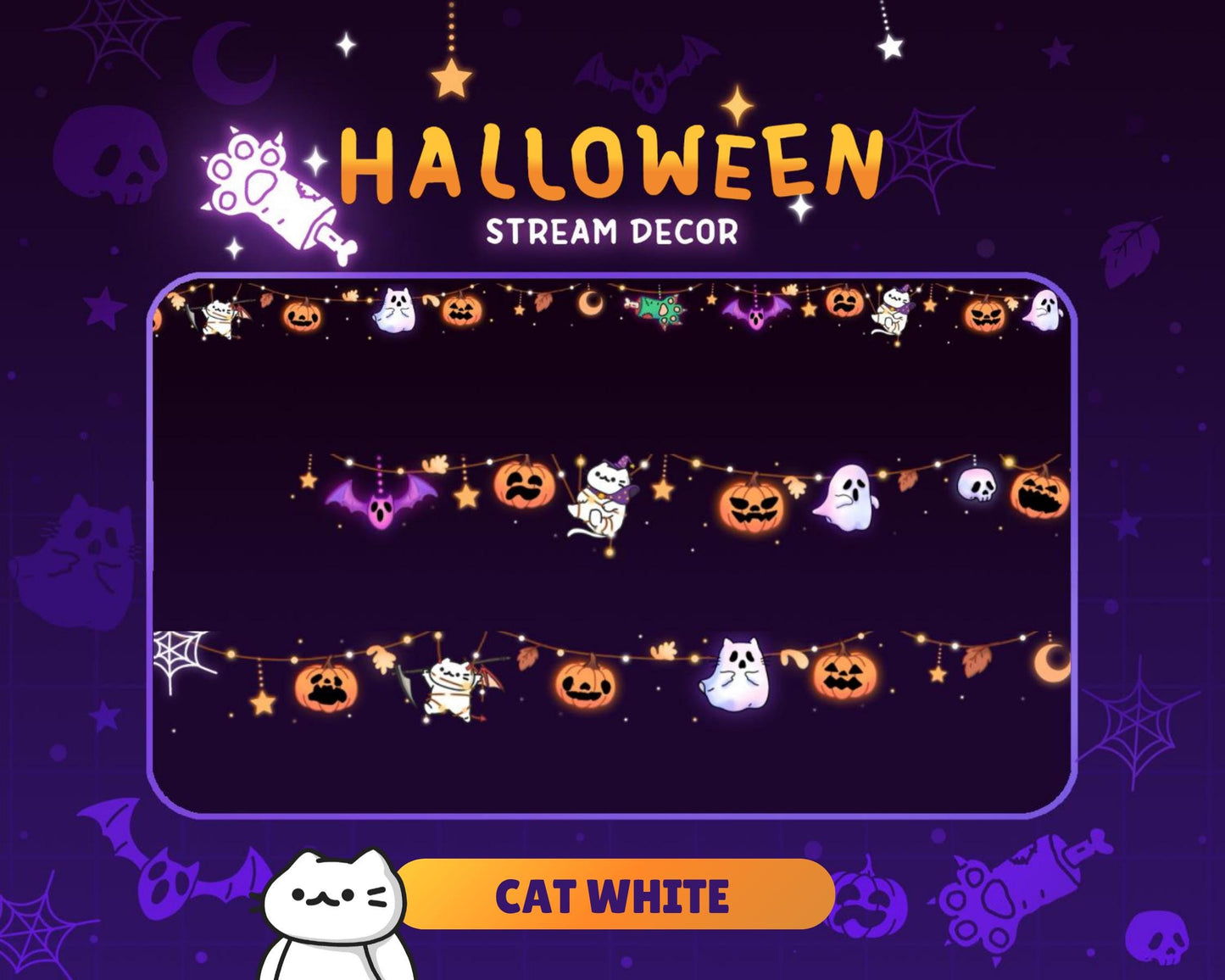 Cat Twitch Halloween Stream Decoration: Animated White Kitty Cute Pumpkin Ghost