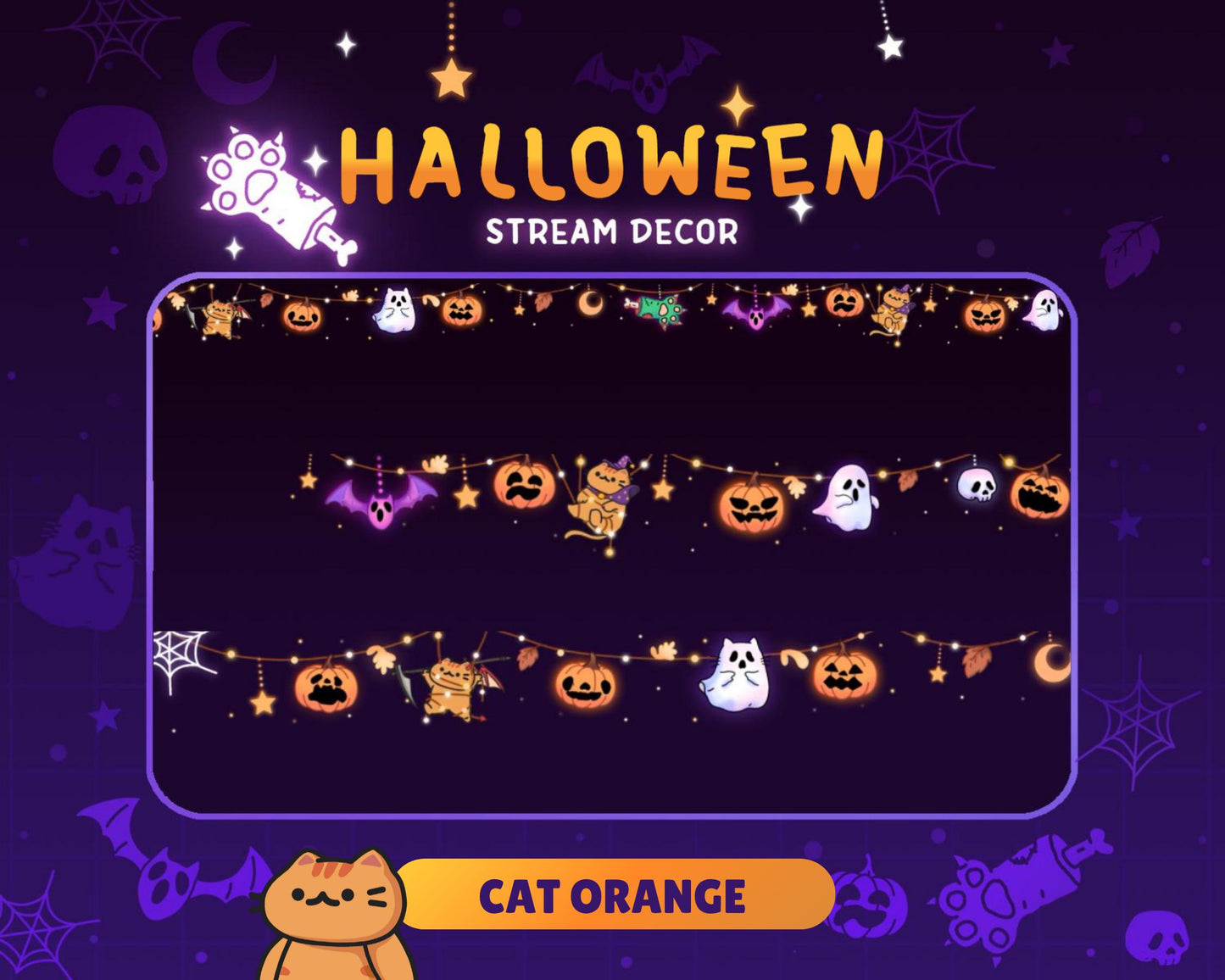 Cat Twitch Halloween Decoration Stream: Kitty Animated Cute Pumpkin Ghost Vtuber