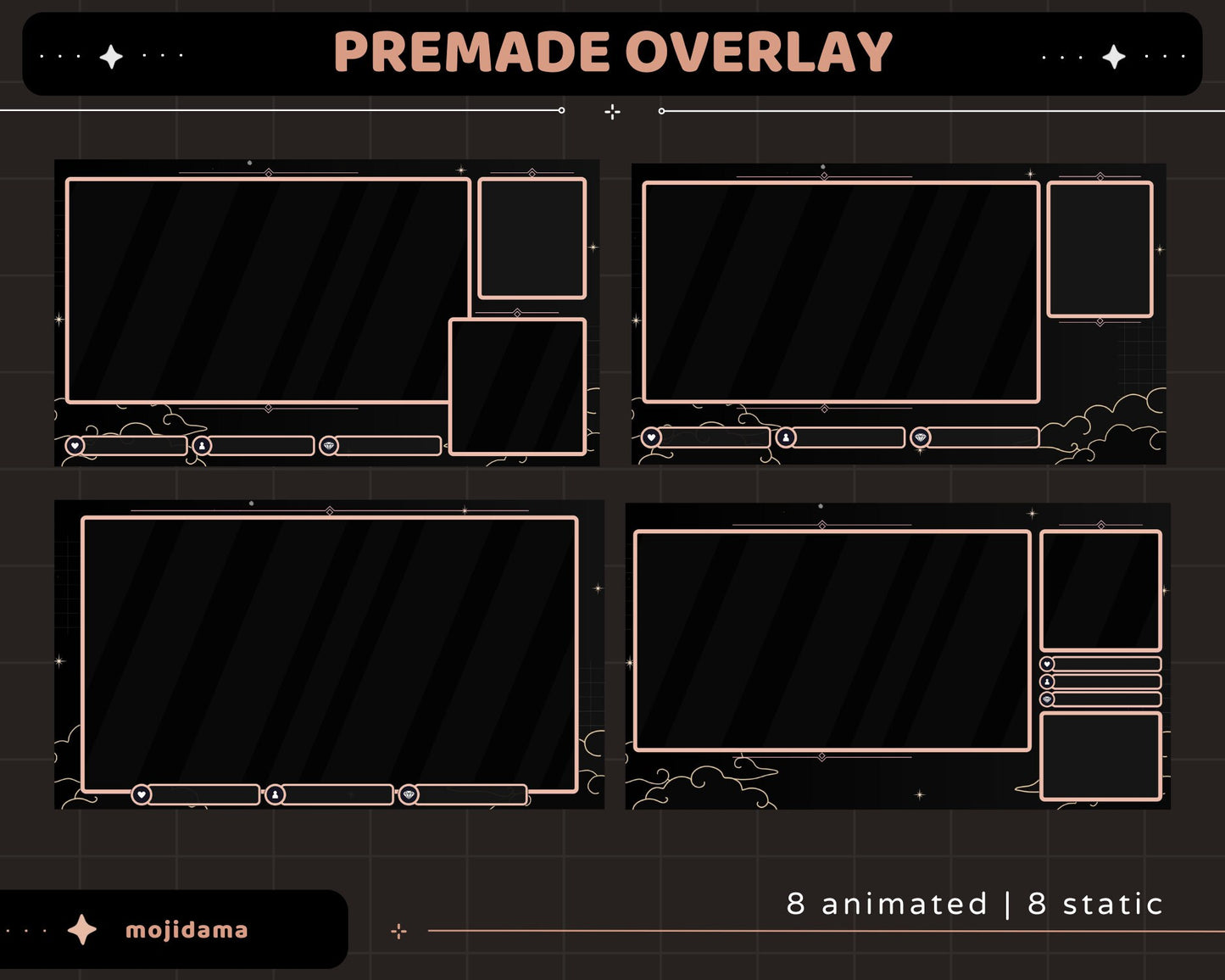 Black Space Animation Stream Pack Dark Aesthetic Star Animated Overlay Full Package Streaming Bundle Just Chatting Vtuber Friendly Emotes