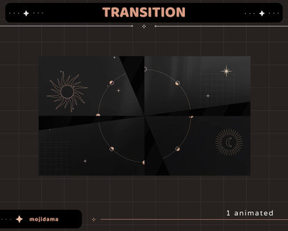 Black Space Animation Stream Pack Dark Aesthetic Star Animated Overlay Full Package Streaming Bundle Just Chatting Vtuber Friendly Emotes