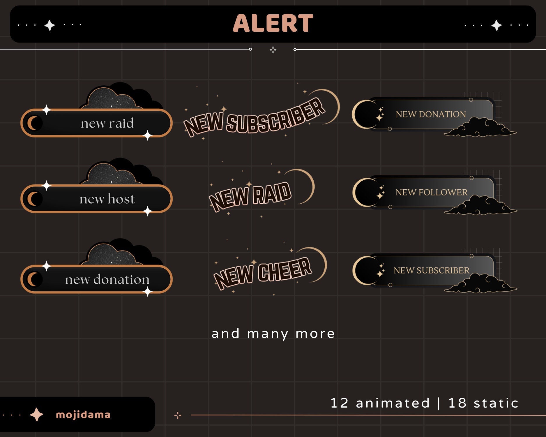 Black Space Animation Stream Pack Dark Aesthetic Star Animated Overlay Full Package Streaming Bundle Just Chatting Vtuber Friendly Emotes