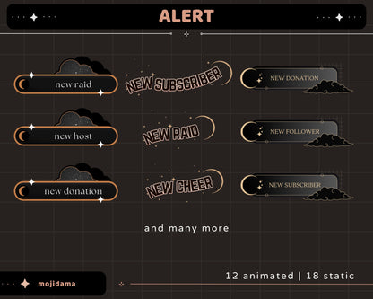 Black Space Animation Stream Pack Dark Aesthetic Star Animated Overlay Full Package Streaming Bundle Just Chatting Vtuber Friendly Emotes