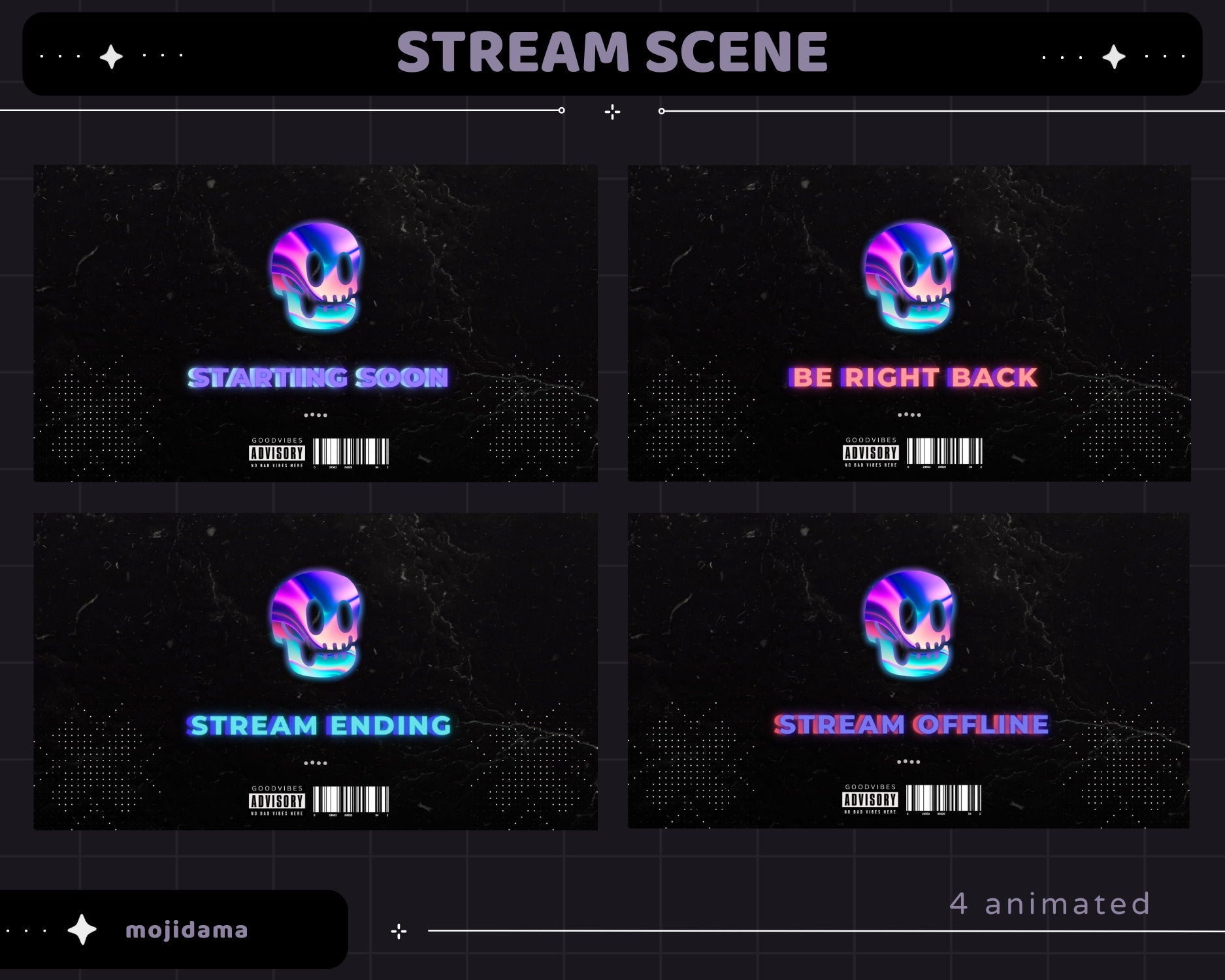 Skull Animation Stream Pack: Spooky Animated Overlay (Digital Download)