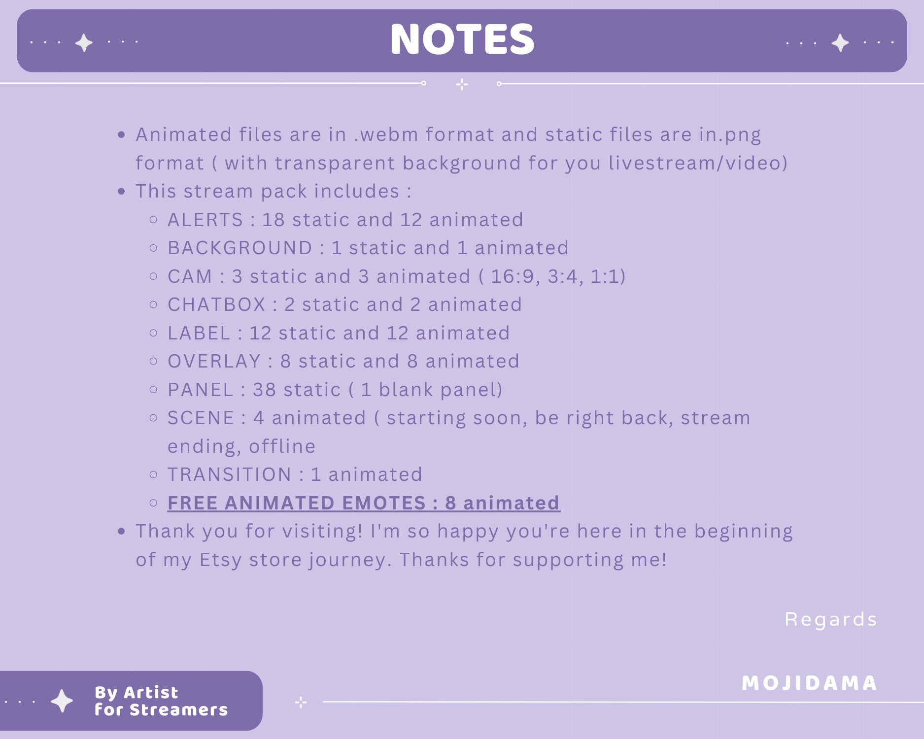 Purple Sky Animated Stream Pack: Lofi Violet Overlay, Emotes, Panels (Digital Download)