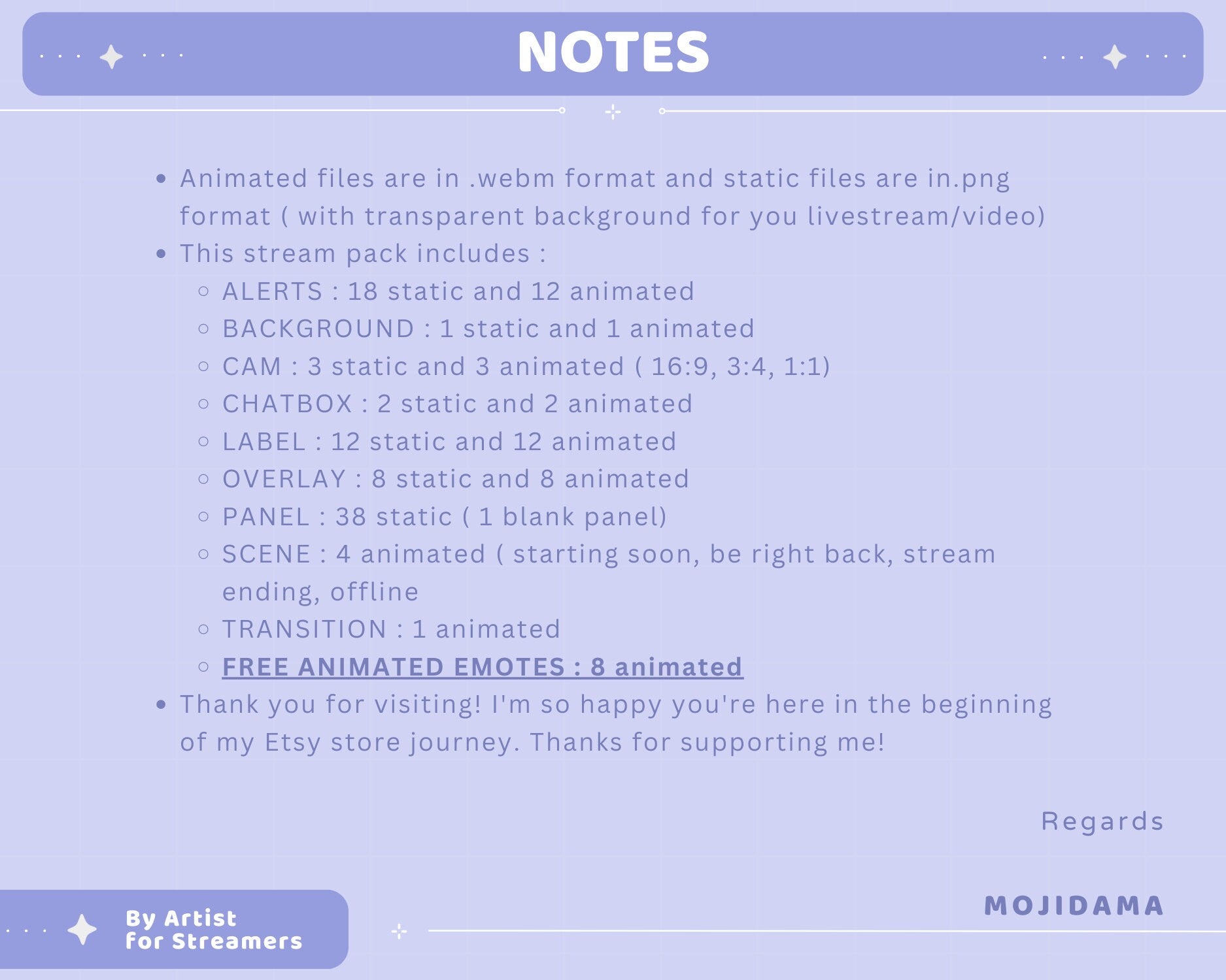 Blue Sky Animated Stream Pack: Purple Starry Vibe - VTuber Overlay (Digital Download)