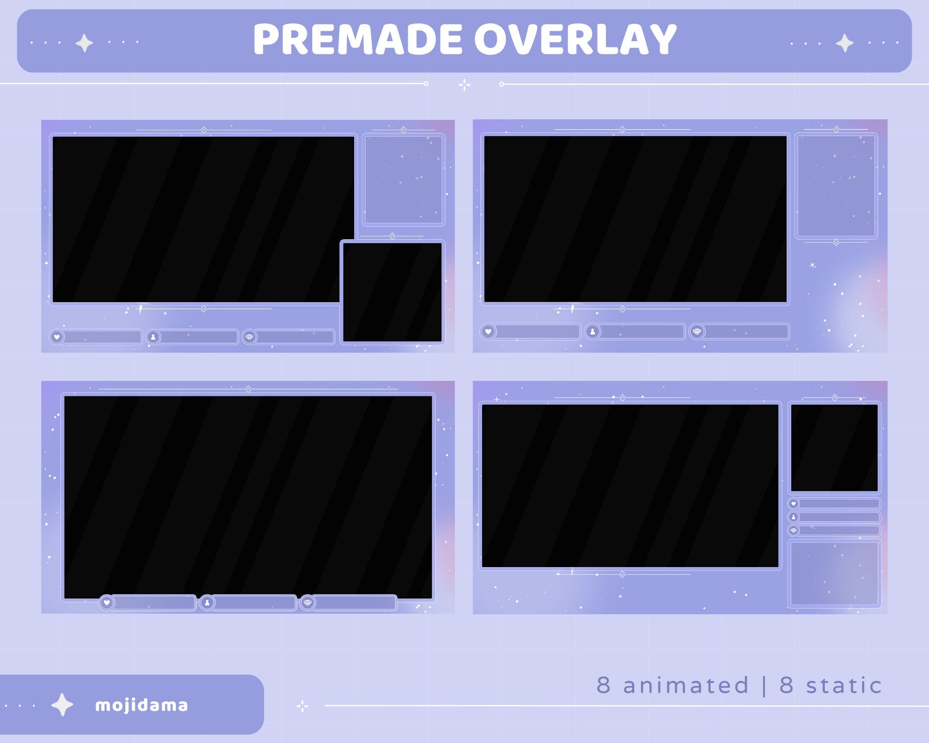 Blue Sky Animated Stream Pack: Purple Starry Vibe - VTuber Overlay (Digital Download)