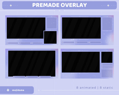 Blue Sky Animated Stream Pack: Purple Starry Vibe - VTuber Overlay (Digital Download)