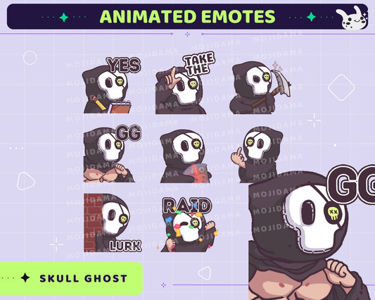 Skull Ghost Animated Emotes Bundle: Twitch Stream Pack (GIF)