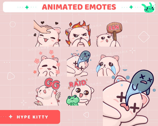 Hype Kitty Animated Emotes: Funny Twitch Stream Stickers (Digital Download)