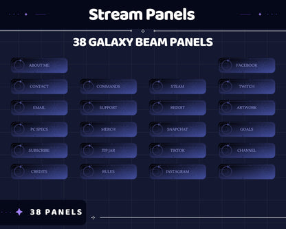 Galaxy Twitch Panels Overlay Set – Black Cosmic Stream Graphics with Stars & Cat Theme