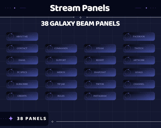 Galaxy Twitch Panels Overlay Set – Black Cosmic Stream Graphics with Stars & Cat Theme