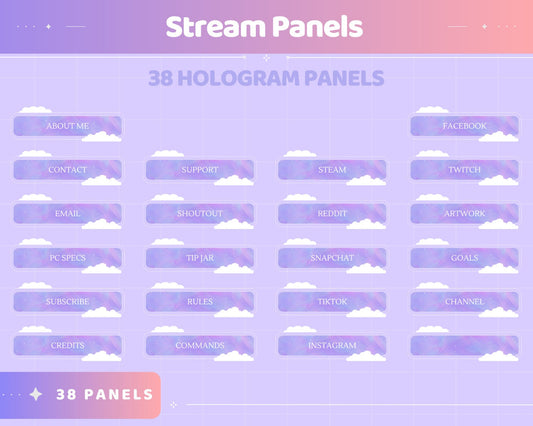Lofi Twitch Panel Stream Hologram | Aesthetic Cute Panels Overlay Graphic Static Theme Lofi Cat Star Dark Kitty Bunny Streamer Kick