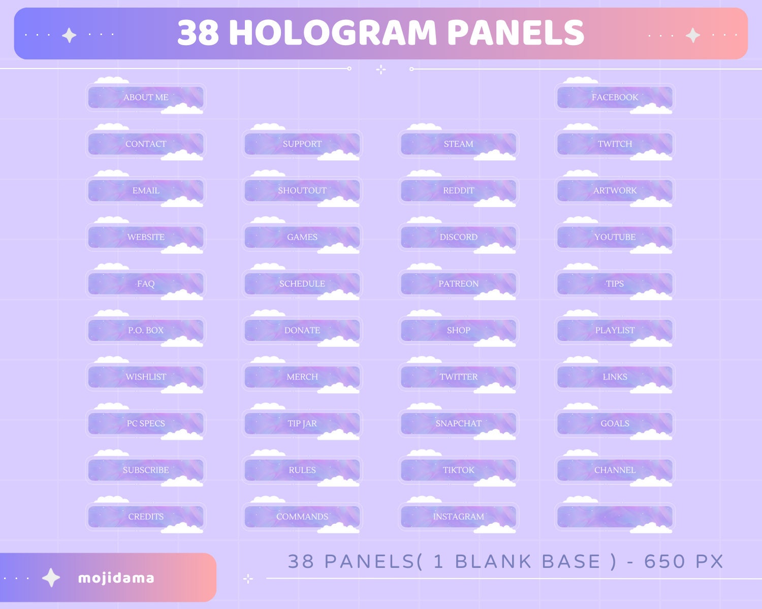 Lofi Twitch Panel Stream Hologram | Aesthetic Cute Panels Overlay Graphic Static Theme Lofi Cat Star Dark Kitty Bunny Streamer Kick