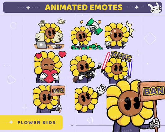 Flower Emotes Animation Funny Plant Animated Cute Emote Set Sus Sub Raid Ban Kawaii Yes Happy Sad Cat Bunny Twitch Kick Bundle Full Pack