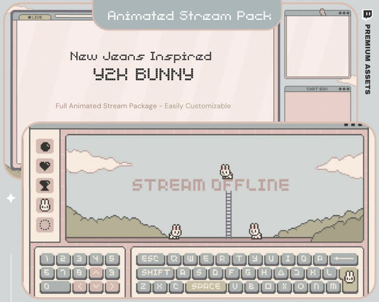 Bunny Twitch Animation Stream Overlay Animated Cute Rabbit Aesthetic Full Stream Package Lofi Stream Pack Kick Youtube Vtuber Just Chatting