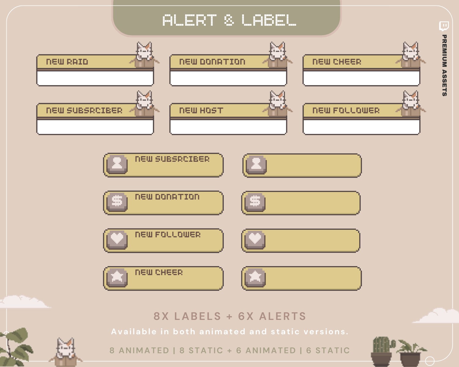 Cat Stream Animated Overlay Pack: Kitty Streamer Vtuber Kick Youtube Lofi