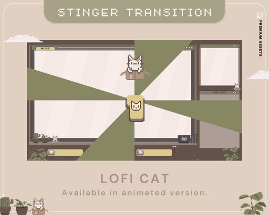 Lofi Cat Stinger Transition: Animated Vtuber Overlay (Webm)