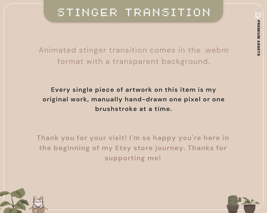 Lofi Cat Stinger Transition: Animated Vtuber Overlay (Webm)