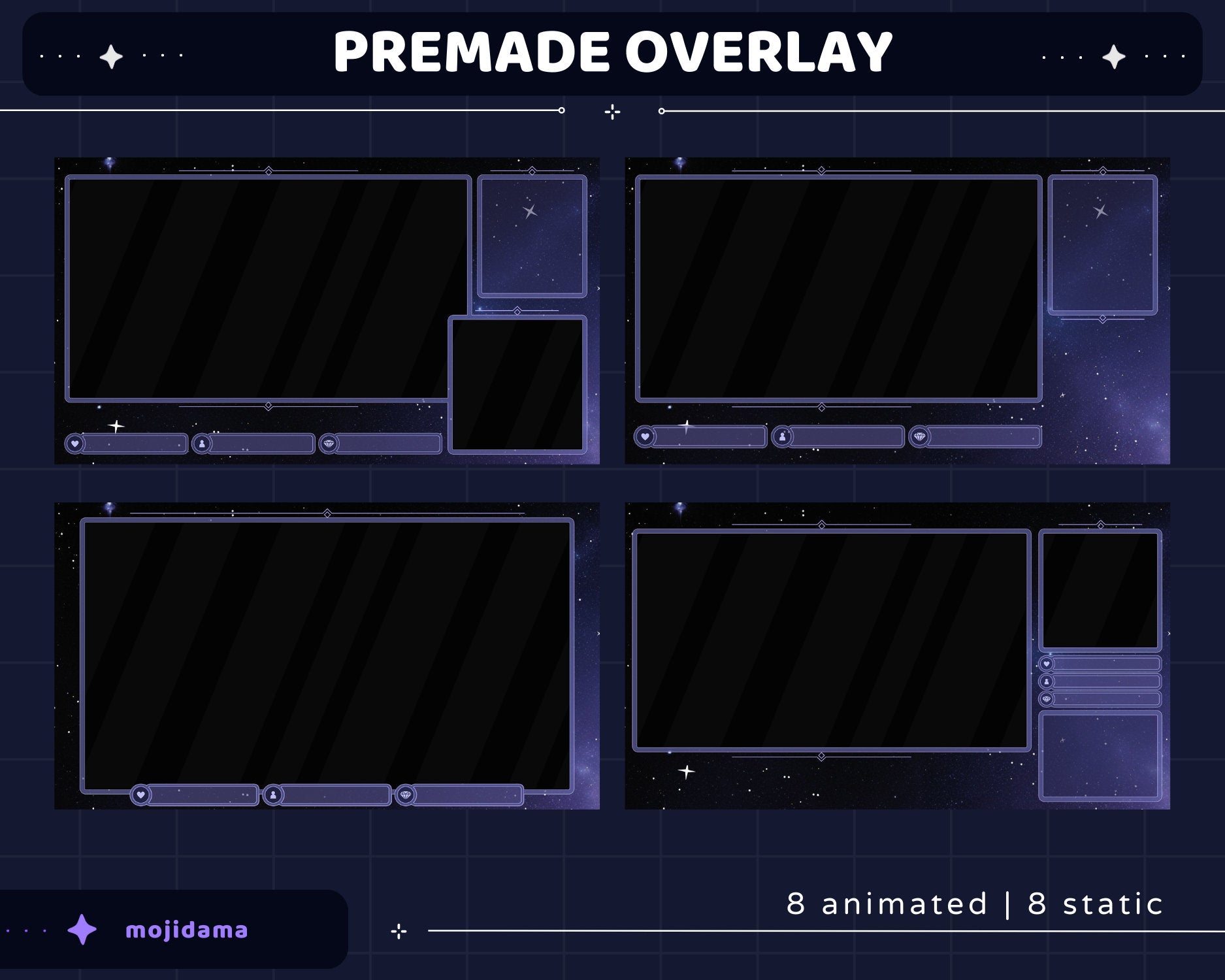 Galaxy Space Animation Stream Pack Dark Galaxy Star Animated Overlay Full Streaming Bundle Just Chatting Vtuber Friendly Emotes Panel Alerts