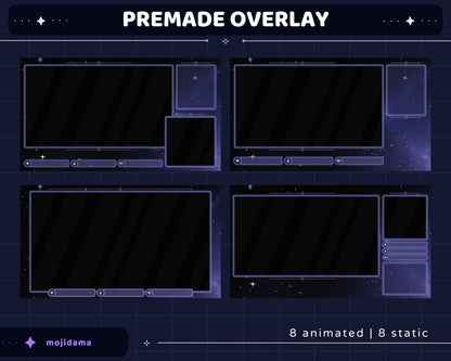 Galaxy Space Animation Stream Pack Dark Galaxy Star Animated Overlay Full Streaming Bundle Just Chatting Vtuber Friendly Emotes Panel Alerts