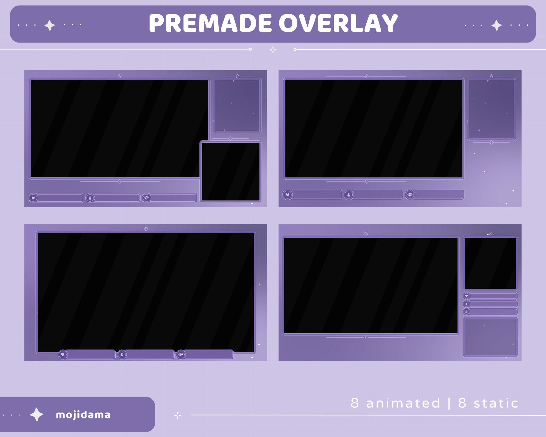 Purple Sky Animated Stream Pack: Lofi Violet Overlay, Emotes, Panels (Digital Download)