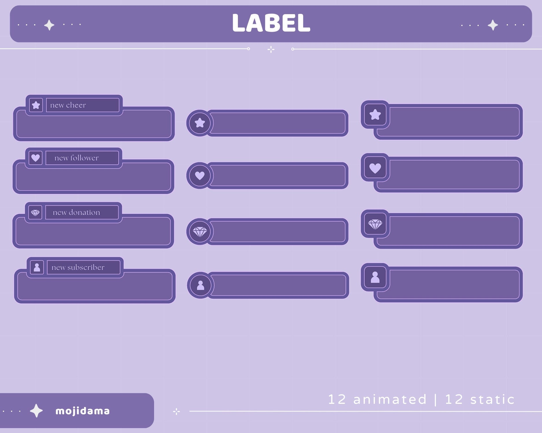 Purple Sky Animated Stream Pack: Lofi Violet Overlay, Emotes, Panels (Digital Download)