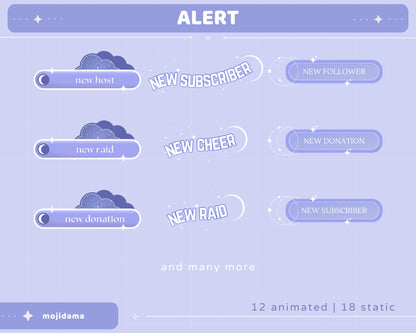 Blue Sky Animated Stream Pack: Purple Starry Vibe - VTuber Overlay (Digital Download)