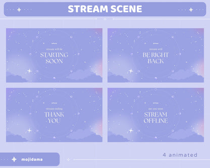 Blue Sky Animated Stream Pack: Purple Starry Vibe - VTuber Overlay (Digital Download)
