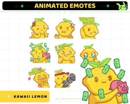 Kawaii Lemon Animated Emotes: Twitch Stream Pack (Digital Download)