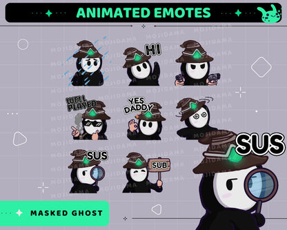 Masked Ghost Animated Emotes: Twitch, Discord, Kick (GIF/ZIP)