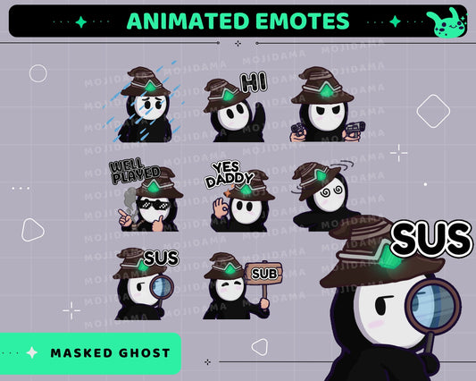 Masked Ghost Animated Emotes: Twitch, Discord, Kick (GIF/ZIP)