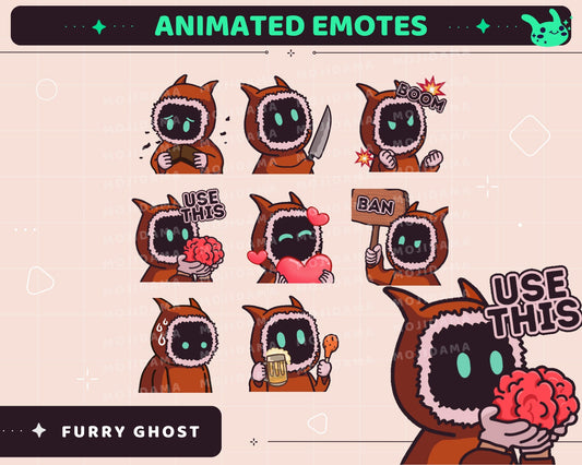 Furry Ghost Animated Emotes: Twitch Stream Pack (Digital Download)