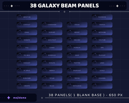 Galaxy Twitch Panels Overlay Set – Black Cosmic Stream Graphics with Stars & Cat Theme